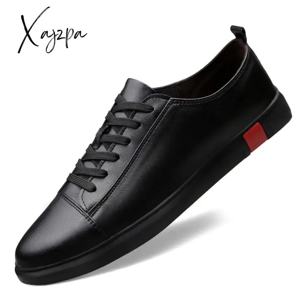 Xajzpa - New Fashion Men Genuine Leather Casual Shoes Lightweight Breathable Flats Shoes Luxury Brand Men's White Walking Sneakers