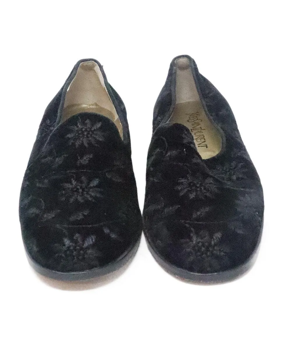 YSL Black Velvet Embroidered Flats sz 7.5